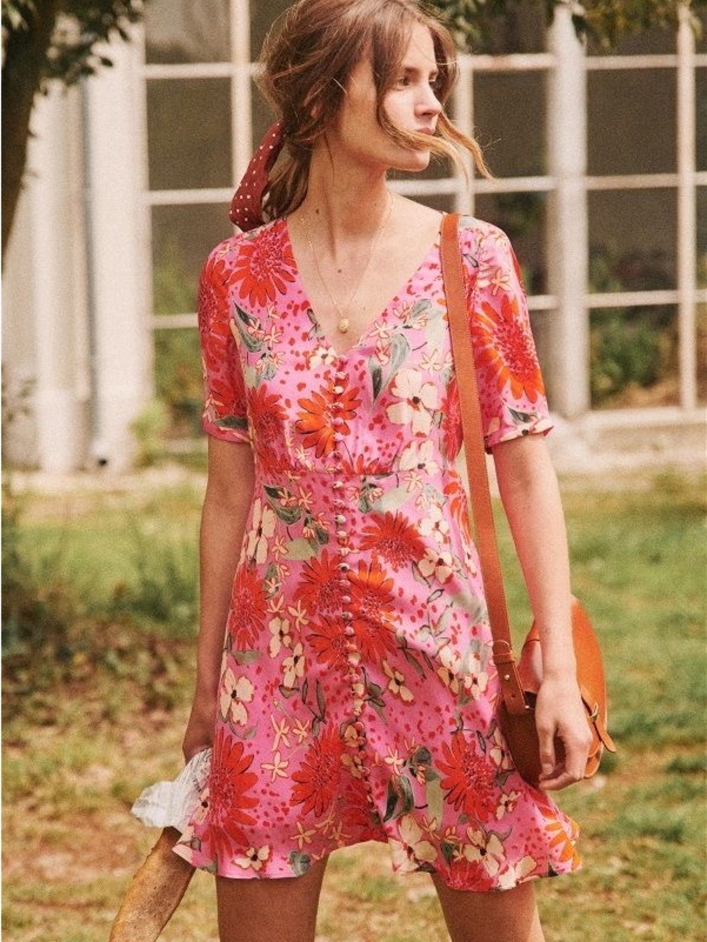 RARE Sezane Sola Mini Dress Fuchsia Floral Button-Front - Size 34